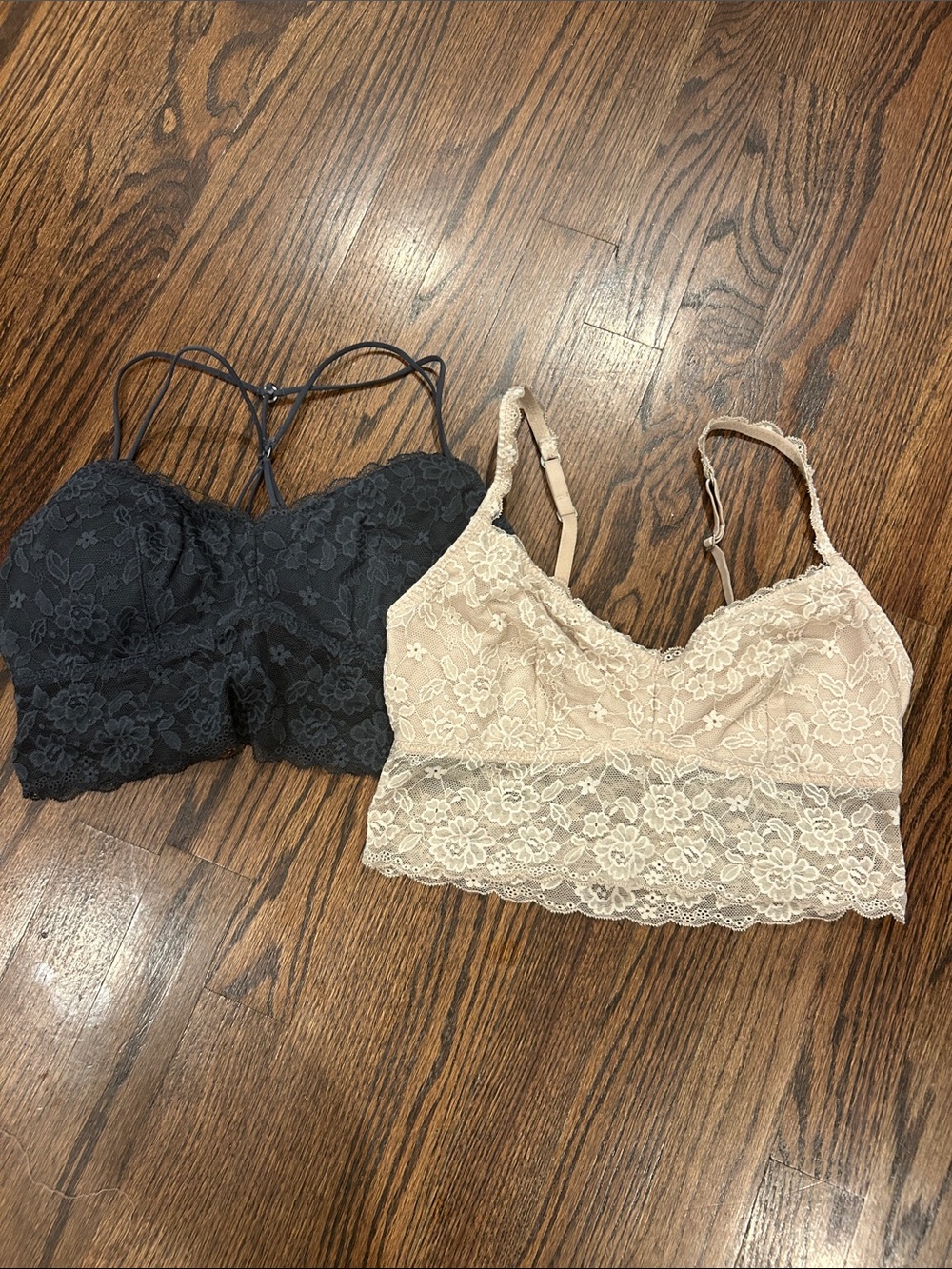 Lace Bralette Duo - Dark Gray & Nude Lace Bralettes